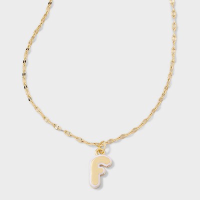 14K Gold Dipped Enamel "F" Initial Pendant Necklace - A New Day™ Gold/White