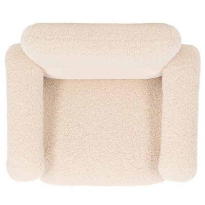 Cream Faux Shearling and Brown Wood Accent Chair
