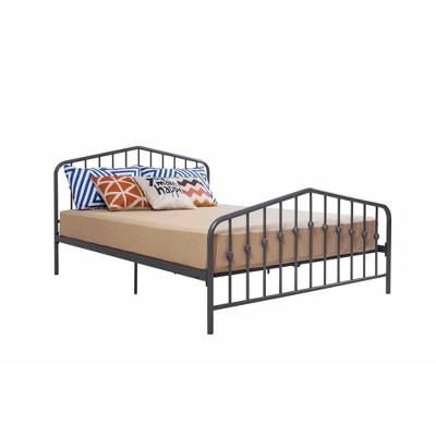 Gray Queen Metal Platform Bed with Headboard and Slats