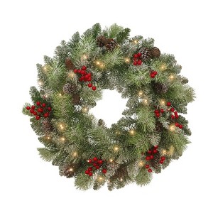 24 inch Artificial Lighted Christmas Wreath - 1 of 4