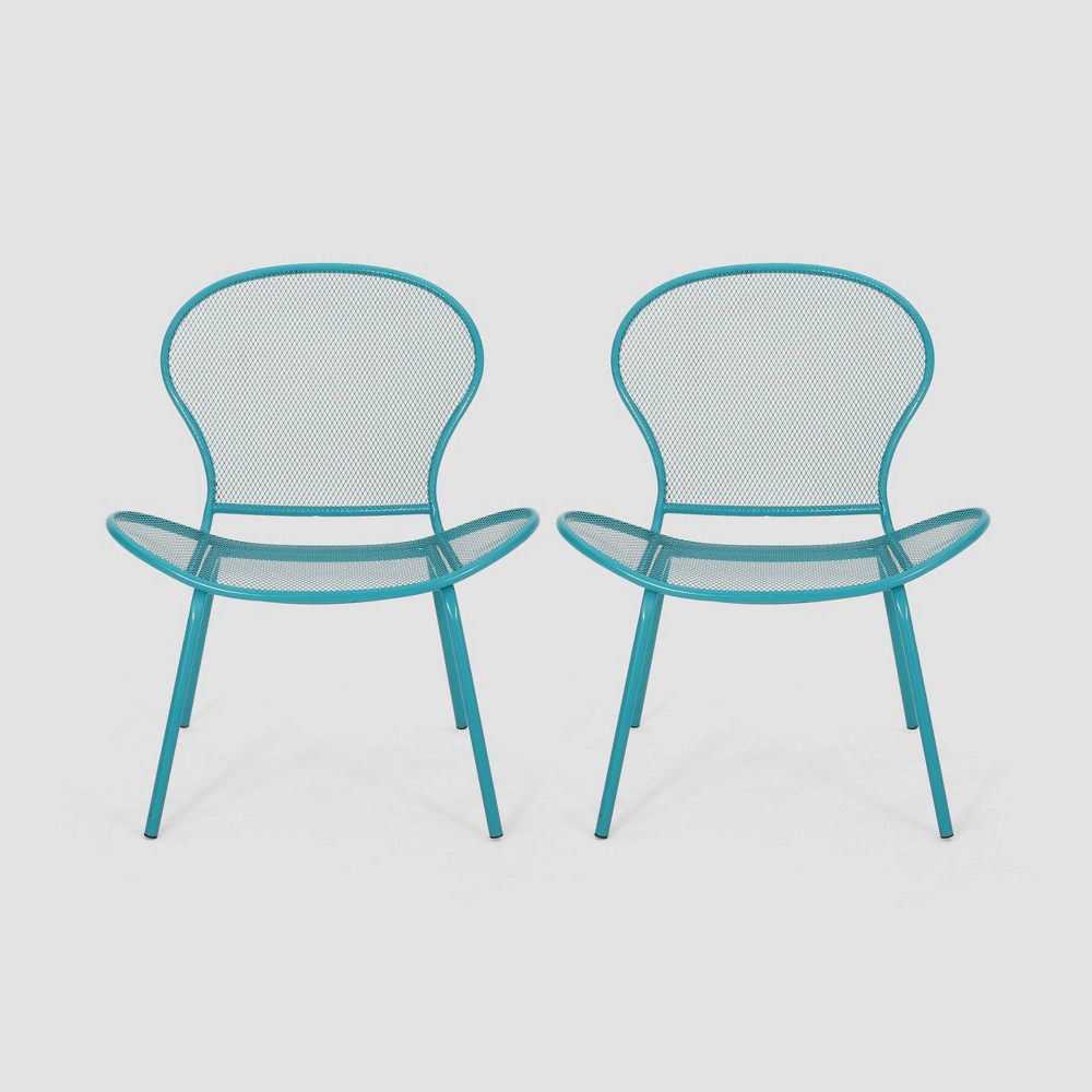 Photos - Garden Furniture Nevada 2pk Iron Club Chair Matte Teal - Christopher Knight Home