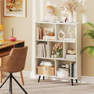 PDTEND Modern 3-Tier 7-Cube Bookcase with 4 Metal Legs
