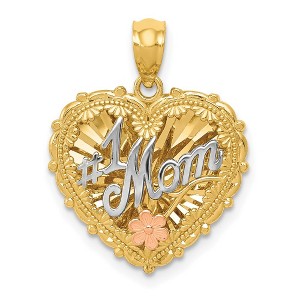 Black Bow Jewelry 14k Tri Color Gold #1 Mom Reversible Heart Pendant, 18mm - 1 of 4