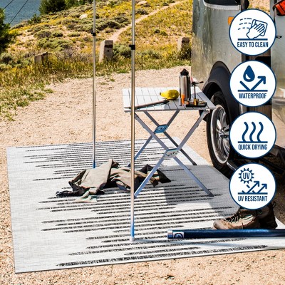 Ivory & Black Striped Synthetic 4' x 6' Easy-Care Area Rug