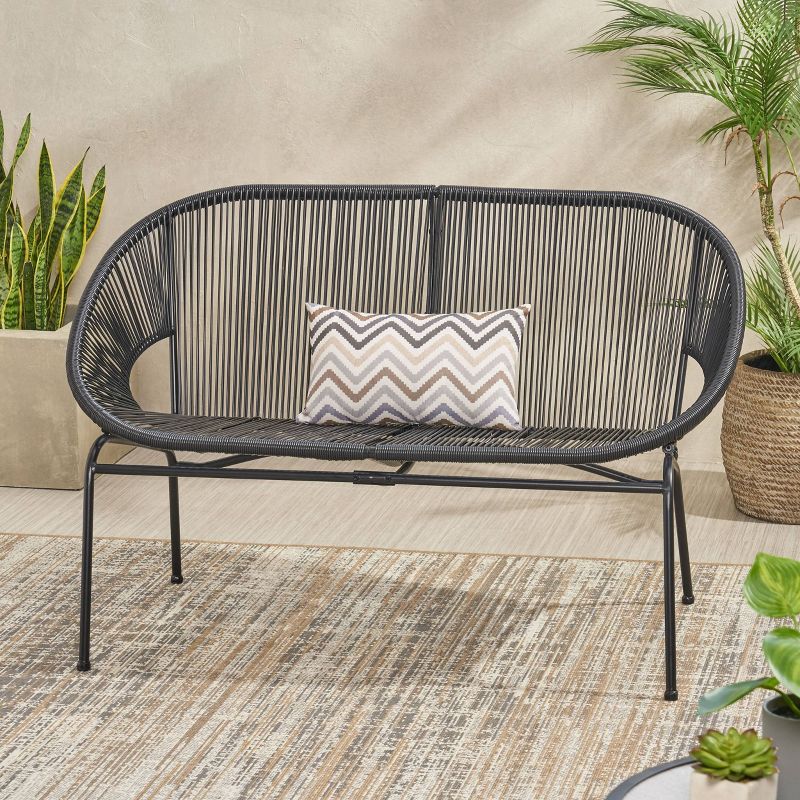Condessa Patio Hammock Weave Loveseat Bench - Black - Christopher Knight Home, 3 of 8