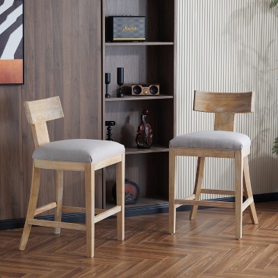 38"H Counter Stools Set of 2, Upholstered Accent Stool Chairs with Backrest, Footrest -Merax
