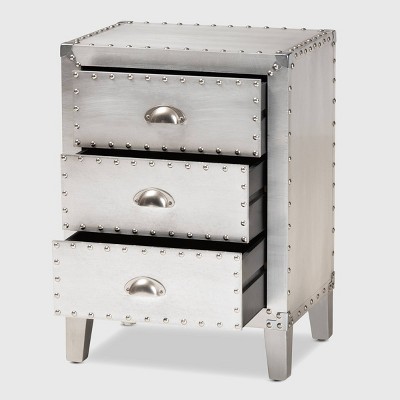 Claude Riveted Silver Metal 3-Drawer Nightstand