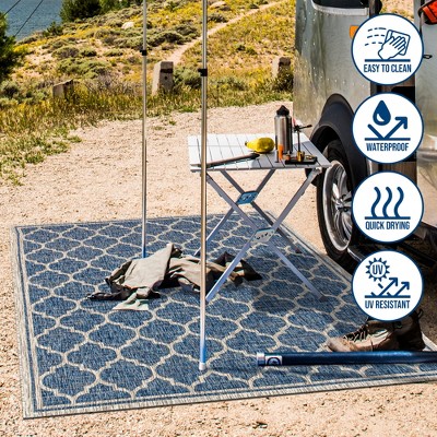 Navy/Gray Moroccan Trellis 9' x 12' Reversible Indoor/Outdoor Rug