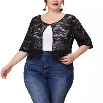 Agnes Orinda Women's Plus Size Sheer Shrug 1/2 Sleeve Lace Open Front  Cardigan Black 4x : Target