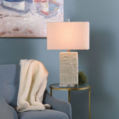 Coastal Table Lamp Fossilized Seashell Stone Body White Sand Finish - StyleCraft