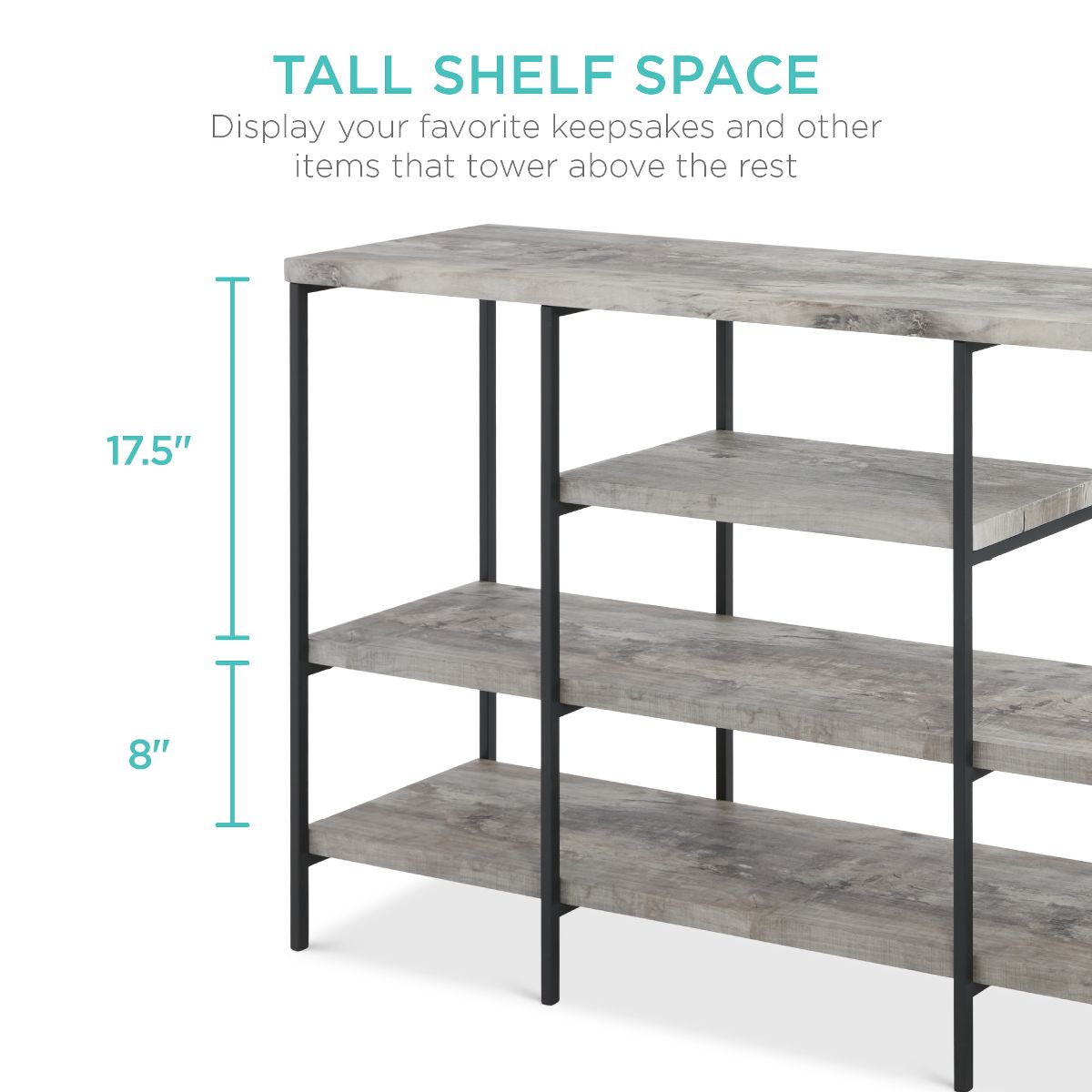 Best Choice Products 55in Industrial 4-Tier Console Table w/ Tall Shelves, Metal Frame - Brown - thumbnail 9