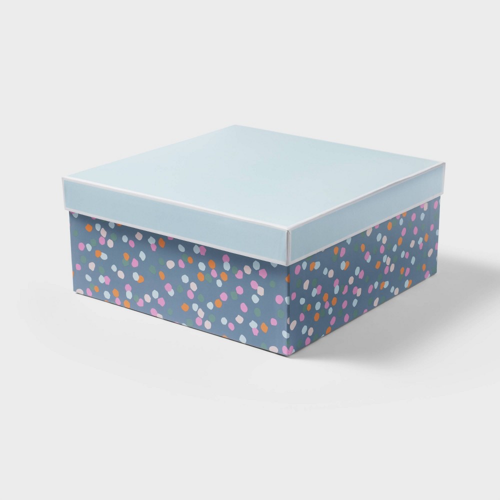 Navy Dots Square Box - Spritz™: Multicolor Polka Dot Gift Box, 10"x10"x4.5", Classic Pattern for All Occasions