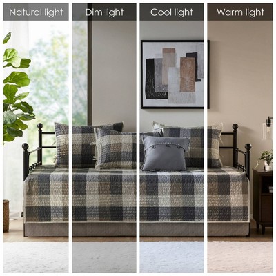 Neutral Plaid Reversible Polyester Daybed Cover Set
