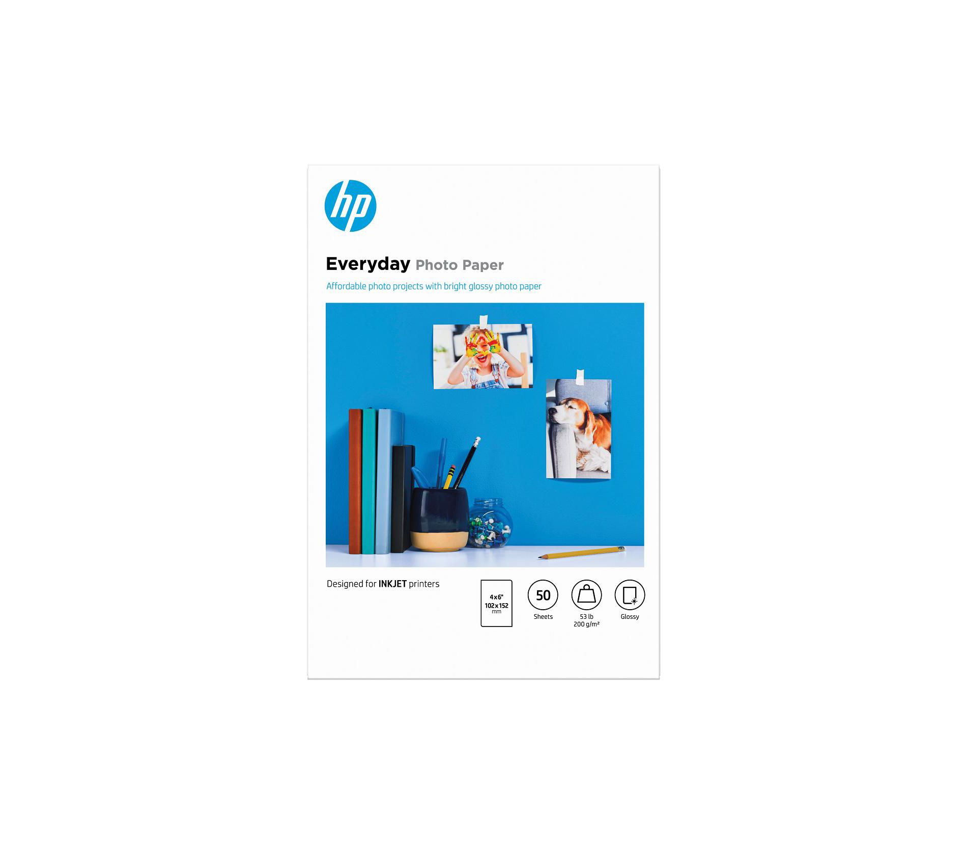 HP Everyday Photo Paper, Glossy, 52 lb, 4 x 6 in. (101 x 152 mm), 50 sheets CR758A