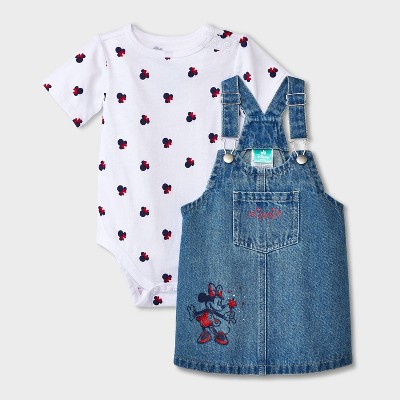 Image of Baby Girls' Disney Minnie Mouse Americana Denim Overalls - Blue 3-6M