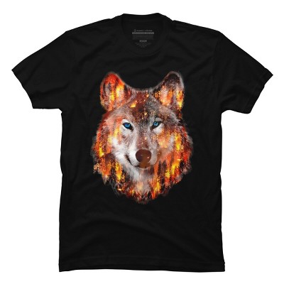 Men's Design By Humans Wolf Escape From Forest Fire By Hkartist T-shirt ...