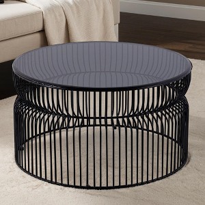 CT901 Modern Contemporary Metal Nested base and Tinted tempered glass top material 30inCoffee Table, Round Table for Living room, Black - 1 of 1