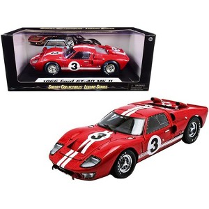 1966 Ford GT-40 MK II #3 Red with White Stripes Le Mans 1/18 Diecast Model Car by Shelby Collectibles - 1 of 3