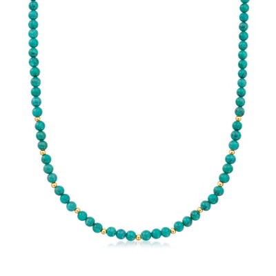 Pure Collection by Ross-Simons 4-4.5mm Turquoise Bead Necklace With 14kt Yellow Gold Size 16