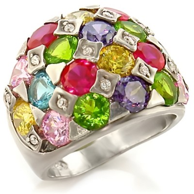 Slickblue Women's Leanna Cocktail Ring - Rhodium Brass with Multi-Color CZ, Stylish Statement Jewelry, Size 5-10