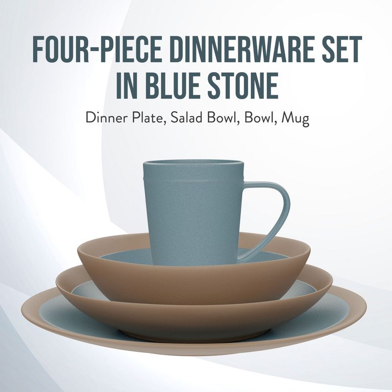 American Atelier 4 Pc Dinnerware Set w/ Terra Cotta Bottom, Dinner Plate, Side Plate, Bowl, and Mug, Setting for 1, Microwave and Dishwasher Safe, 2 of 8