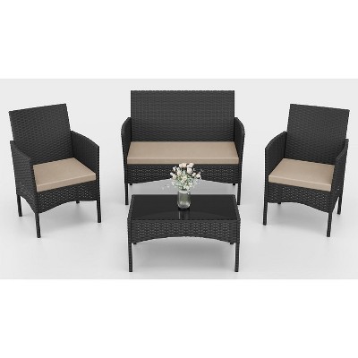 ALAULM Patio Furniture Set 4 Pieces Outdoor Wicker Rattan Chairs Conversation Sets w/Coffee Table, Rocking Bistro Set