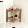 JONATHAN Y Maris 18" Classic Coastal Solid Acacia Wood Indoor/Outdoor Corner Shower Bench with Shelf - 2 of 4