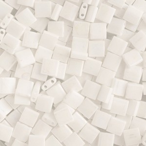 John Bead Miyuki Tila Beads 5x5mm (5.2g) 2-Hole Opaque White Matte AB (TL402FRV) - 1 of 2