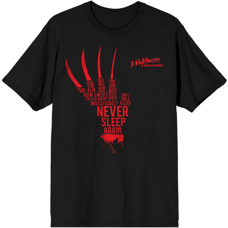 Men's Black Freddy Krueger Never Sleep Again T-shirt, 1 of 2