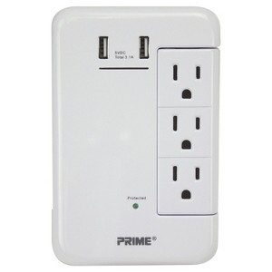 Prime Wire and Cable 6-Outlet Wall Tap with 1,200-Joules Surge Protection and Dual USB Charger in White - 1 of 3