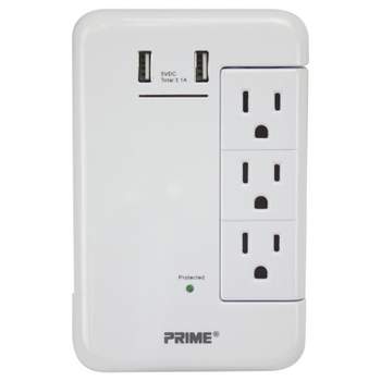 Prime Wire and Cable 6-Outlet Wall Tap with 1,200-Joule Surge Protection and Dual USB Charger