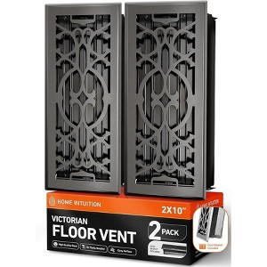 Home Intuition Victorian Floor Vent Cover 4X12 Inch Floor Register with Mesh Cover Trap Heat and Air Walkable Metal Floor Vent for HVAC Duct,Dark Grey - 1 of 4