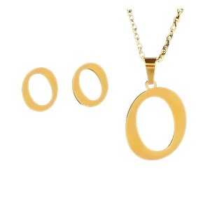 Initial Letter Pendant Necklace Earrings Set for Women Gold Plated Stainless Steel by Ginger Lyne - 1 of 4