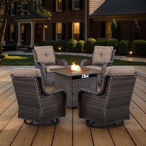 POCASSY Patio Furniture Set with 30" Propane Fire Pit Table, Patio Swivel Rocking Glider Chairs Set of 4 with PE Wicker and Square Firepit Table - 1 of 4