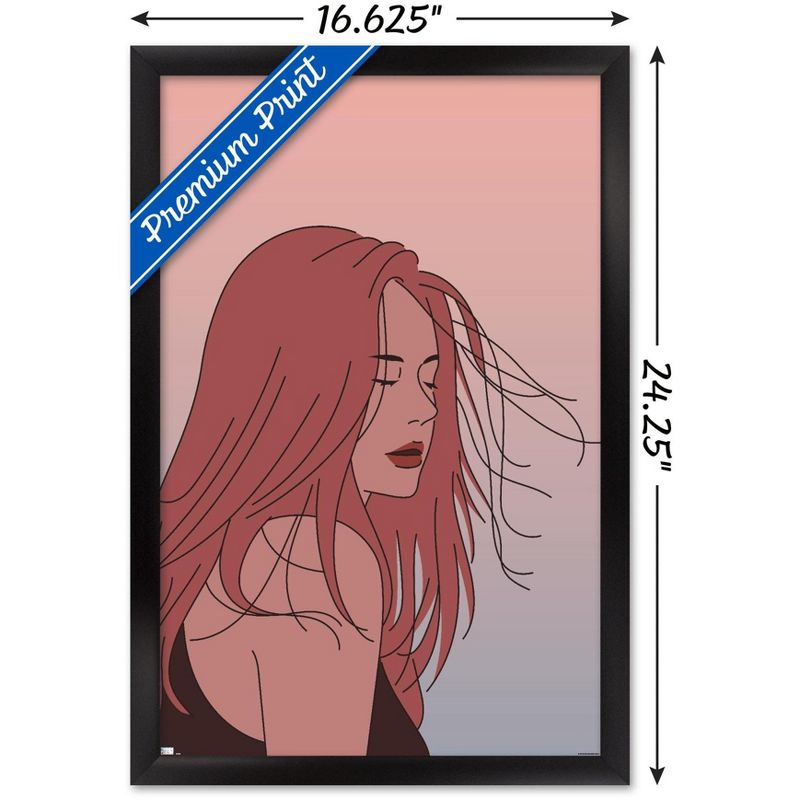 Trends International Hand Drawn Woman With Blowing Hair Framed Wall Poster Prints, 3 of 7