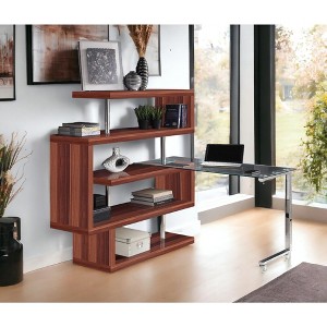 PAGED L Shaped Computer Desk Modern Rotating Office Desk with 2 Wheels and Open Storage Shelves for Study - 1 of 4