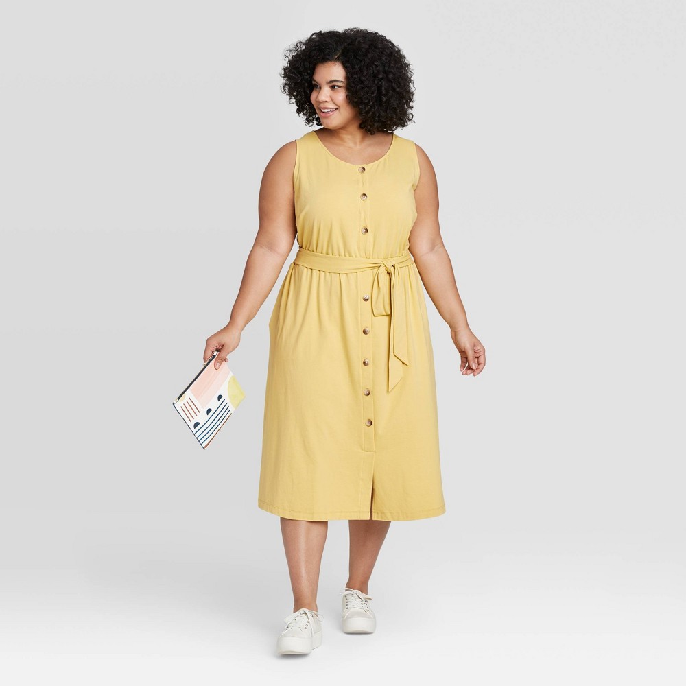 Women's Plus Size Sleeveless Button-Front Knit Midi Dress - Ava & Viv Yellow X was $29.99 now $20.99 (30.0% off)