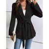 Coolmee Women's Elegant Blazer Long Sleeve Wrap V Neck Belted Button Business Tie Front Suit Jackets - 3 of 4