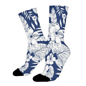 Beach Hawaiian Tropical Floral Women Printed Crew Socks Funny Funky Socks Soft Polyester Novelty Gifts for Artists Men - 1 of 1