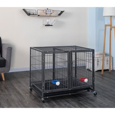 Gray Heavy Duty Stackable Rolling Pet Crate with Divider