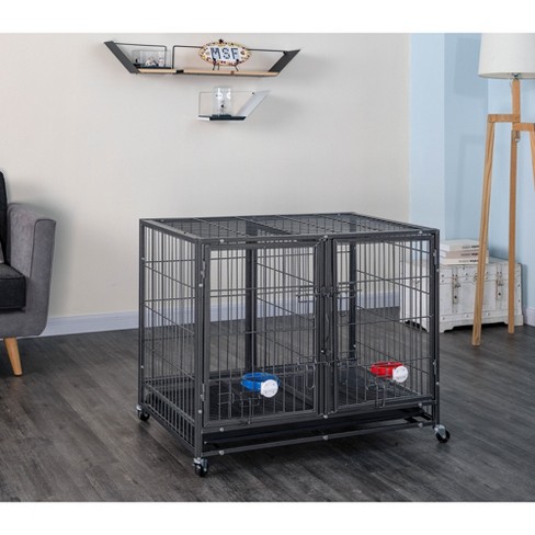 Pawhut Heavy Duty Dog Crate Metal Kennel And Cage Dog Playpen With Lockable  Wheels, Slide-out Tray And Anti-pinching Floor : Target