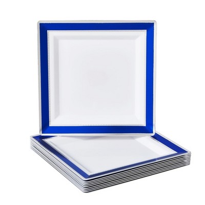 Silver Spoons Elegant Disposable Square Plastic Plates for Party, Heavy Duty Disposable Plate Set, (10 PC) - Jubilant Collection