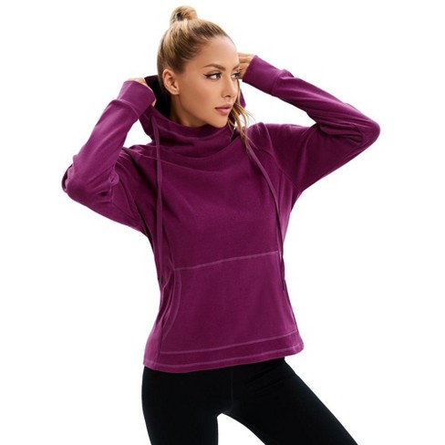 MISSKY Women s Pullover Hoodie with Thumb Holes Long Sleeve Solid Tops for Women with Pocket