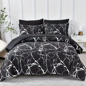 Dexmalle Queen Size Marble Pattern Printed Quilt,Black - 1 of 4