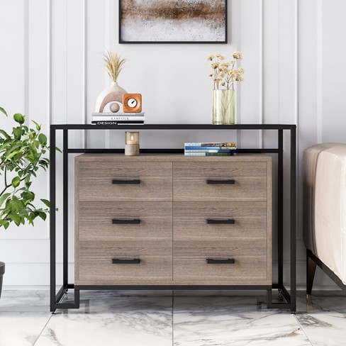 Whizmax Modern 6 Drawer Chest, Wood Drawer Dresser With Steel Frame And ...