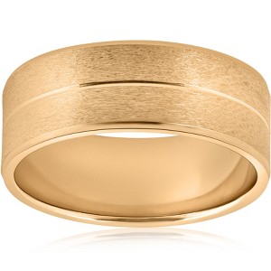 Pompeii3 8mm Wide Mens Solid 14k Yellow Gold Brushed Wedding Ring - 1 of 3