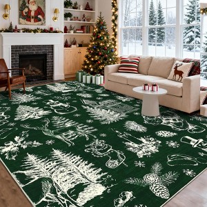 Washable Christmas Stain-Resistant Foldable Low Pile Floor Mats Xmas Printed Carpets Soft Non Shedding Rugs - 1 of 4