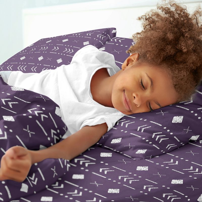Sweet Jojo Designs Gender Neutral Unisex Kids Twin Sheet Set Boho Geometric Purple and White 3pc, 4 of 7