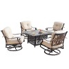 5pc Set with 42" Square Outdoor Aluminum Fire Table & Four Swivel Rocking Chairs & Wind Block - Oakland Living - 2 of 4