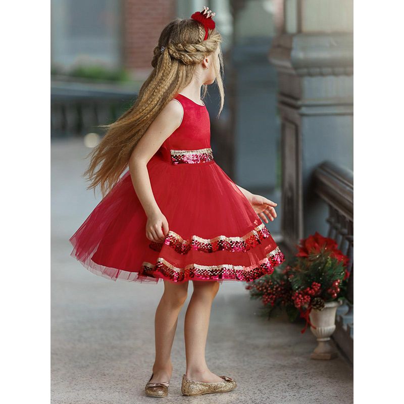 Girls Season of Sparkle Red Tiered Holiday Dress - Mia Belle Girls, 5 of 7